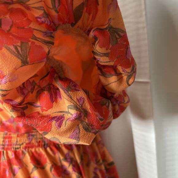 Louna Coral Floral Mini Dress Tie Back Beach Resort Women's Size XS Orange - Picture 6 of 11